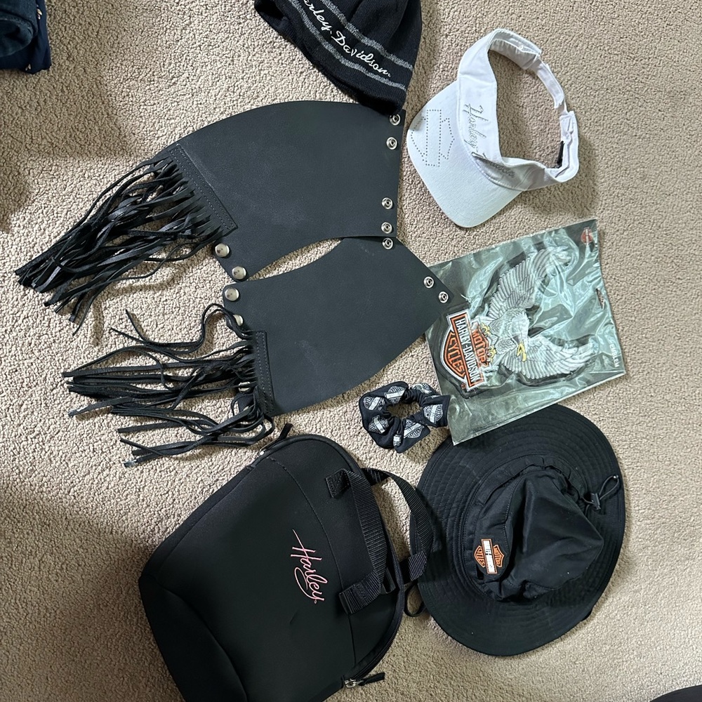 Harley Davison Hats, Cooler, Emblem, Leather Arms, Ponytail Holder